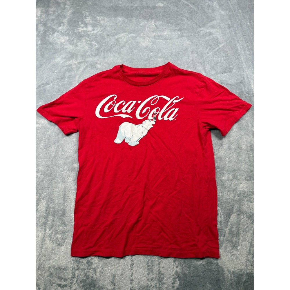 Coca-Cola Graphic T-Shirt Mens Small Red Polar Bear Soda Bottle Short Sleeve
